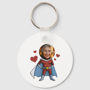 Funny Black & Maroon Cartoon Superhero Grandma Key Ring