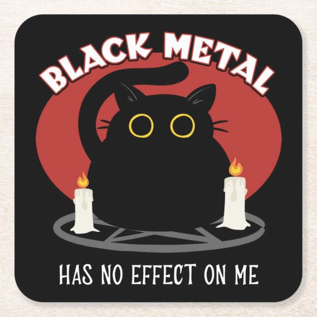Funny Black Metal Satanic Cat Quote Square Paper Coaster (Front)