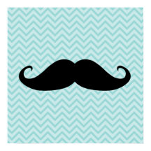 Funny Black Moustache And Blue Chevron Pattern