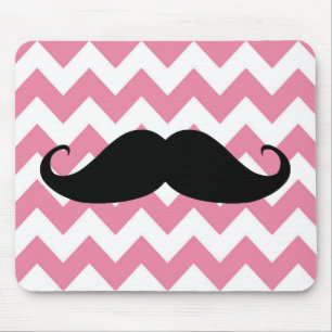 Funny Black Moustache And Pink Chevron Pattern Mouse Pad