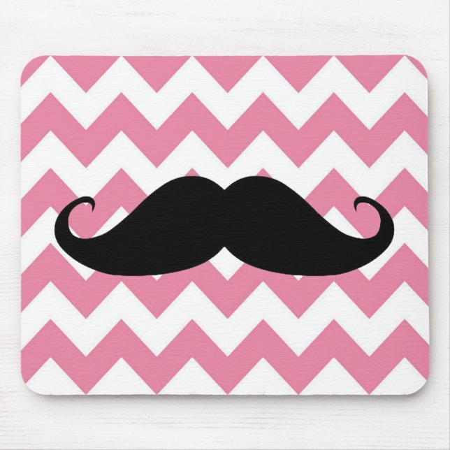 Funny Black Moustache And Pink Chevron Pattern Mouse Pad (Front)