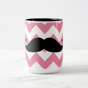 Funny Black Moustache And Pink Chevron Pattern Two-Tone Coffee Mug