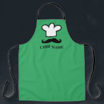 Funny black moustache BBQ chef apron for men<br><div class="desc">Funny black moustache BBQ chef apron for men. Personalised cooking and baking aprons for cook, dad, father, husband, grandpa, boyfriend, uncle, son, coworker, boss, baker, pastry chef etc. Black handlebar moustache design with white cook's hat. Add your own name or funny quote like BBQ King or Grill Master. Custom colour...</div>