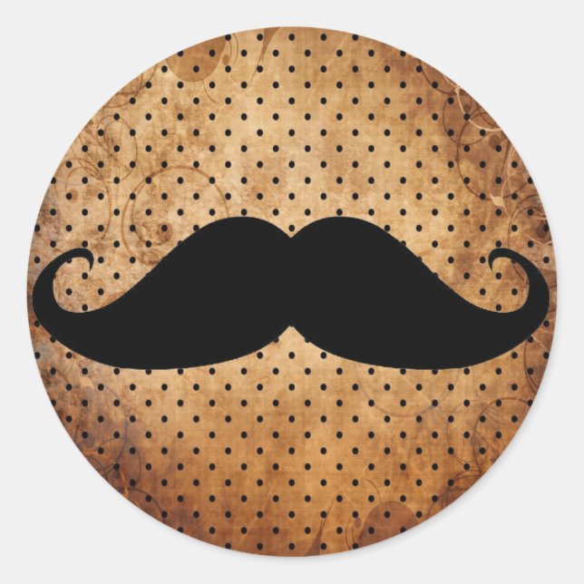 Funny Black Moustache Classic Round Sticker (Front)
