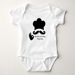 Funny Black Moustache Custom Text Name Hat Chef Baby Bodysuit