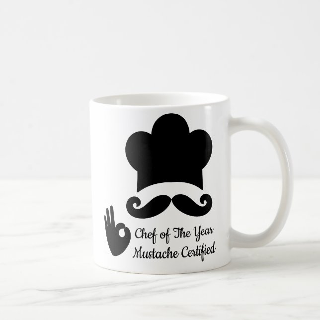 Funny Black Moustache Custom Text Name Hat Chef Coffee Mug (Right)