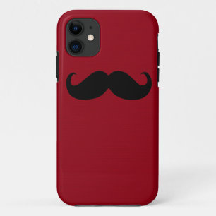 Funny Black Moustache on Dark Red Background iPhone 11 Case