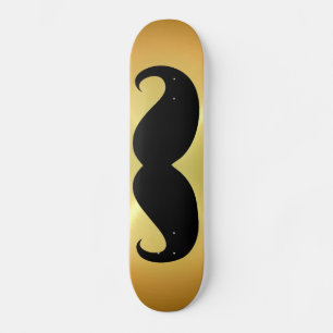 Funny black moustache on gold background skateboard