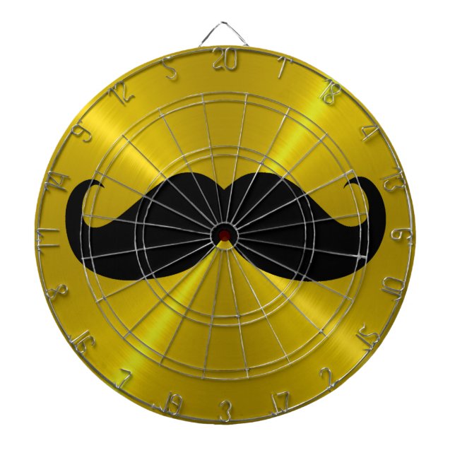 Funny Black Moustache on Metal Gold Background Dartboard (Front)