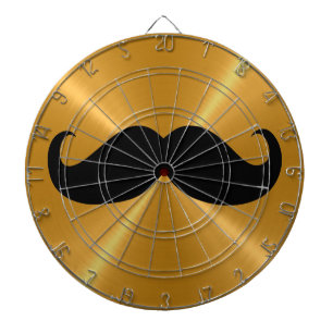 Funny Black Moustache on Metal Gold Background Dartboard