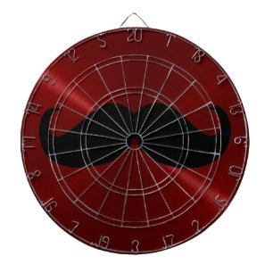 Funny Black Moustache on Metal Red Background Dartboard