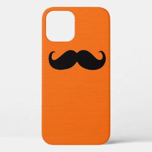 Funny Black Moustache on Orange Background iPhone 12 Pro Case