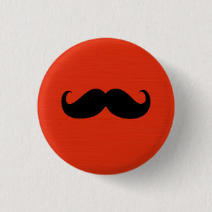 Funny Black Moustache on Orange Red Background 3 Cm Round Badge