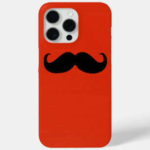 Funny Black Moustache on Orange Red Background iPhone 15 Pro Max Case