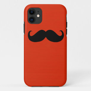 Funny Black Moustache on Orange Red Background iPhone 11 Case