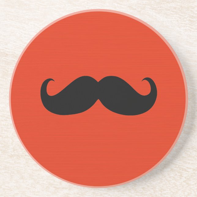 Funny Black Moustache on Orange Red Background Coaster (Front)