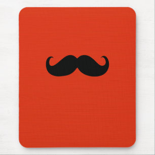 Funny Black Moustache on Orange Red Background Mouse Pad