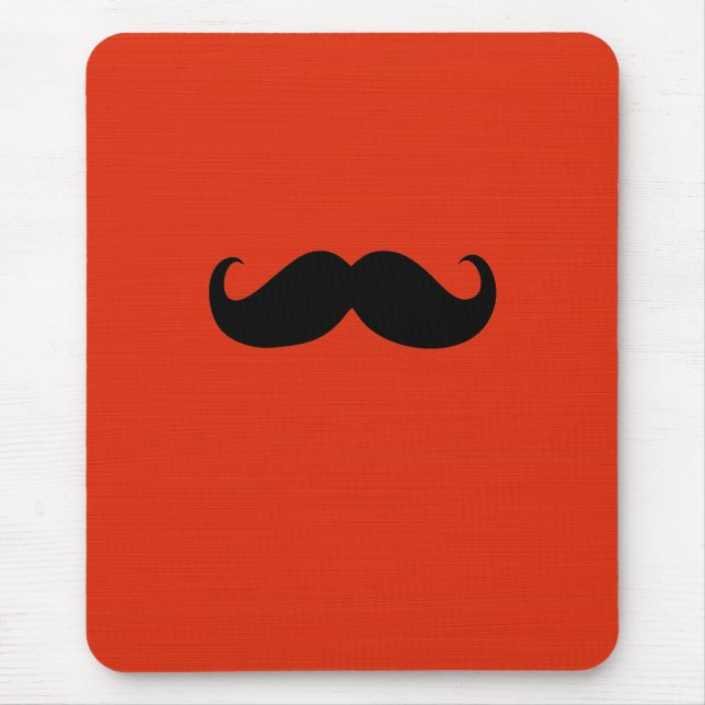 Funny Black Moustache on Orange Red Background Mouse Pad (Front)