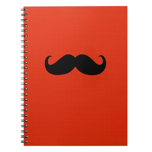 Funny Black Moustache on Orange Red Background Notebook (Front)