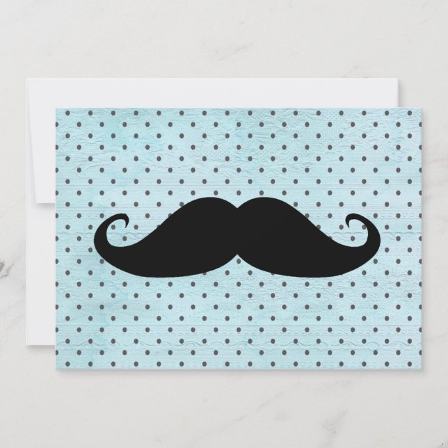Funny Black Moustache On Teal Blue Polka Dots (Front)