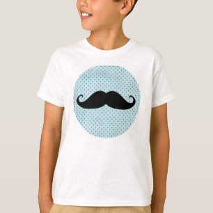 Funny Black Moustache On Teal Blue Polka Dots T-Shirt