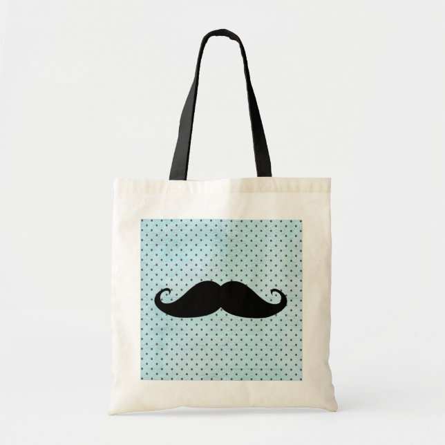 Funny Black Moustache On Teal Blue Polka Dots Tote Bag (Front)