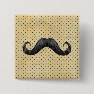 Funny Black Moustache On Vintage Yellow Polka Dots 15 Cm Square Badge