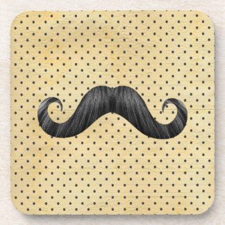Funny Black Moustache On Vintage Yellow Polka Dots Coaster