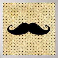 Funny Black Moustache On Vintage Yellow Polka Dots