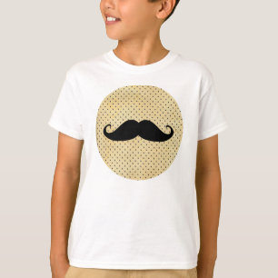 Funny Black Moustache On Vintage Yellow Polka Dots T-Shirt