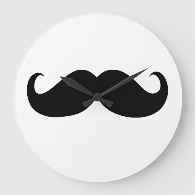 Funny Black Moustache on White Background Large Clock (Front)