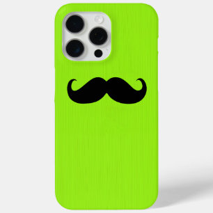 Funny Black Moustache on Yellow Green Background iPhone 15 Pro Max Case