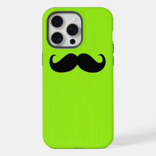 Funny Black Moustache on Yellow Green Background iPhone 15 Pro Max Case