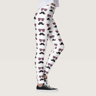 Funny Black Moustache Pink Sunglasses Pattern Leggings