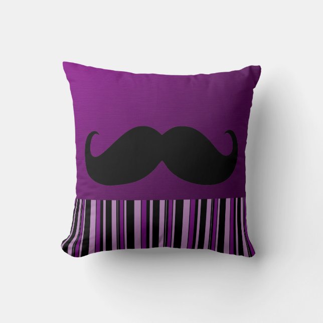 Funny Black Moustache | Retro Stripes Cushion (Front)