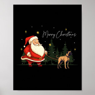 Funny Black Mouth Cur Dog Santa Claus Christmas Wa Poster