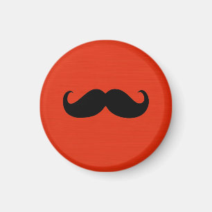Funny Black Mustache on Orange Red Background Magnet
