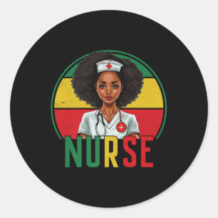 Funny Black Nurse Melanin Pride Vintage Black Hist Classic Round Sticker