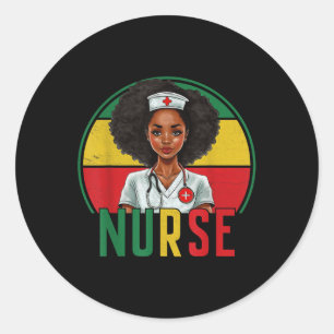 Funny Black Nurse Melanin Pride Vintage Black Hist Classic Round Sticker