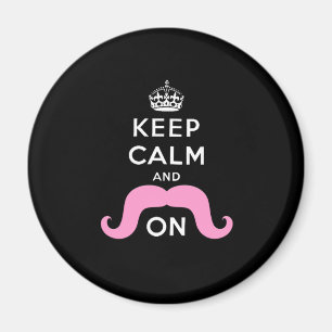 Funny Black, Pink Keep Calm and Moustache On Magnet