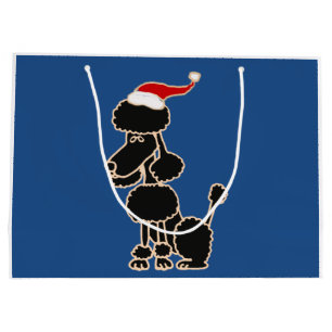 Funny Black Poodle in Santa Hat Christmas Art Large Gift Bag