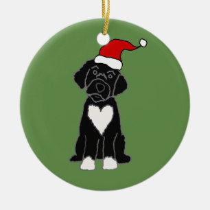 Funny Black Portuguese Water Dog Christmas Ceramic Ornament
