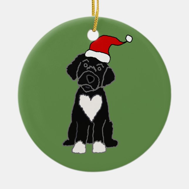 Funny Black Portuguese Water Dog Christmas Ceramic Ornament (Front)