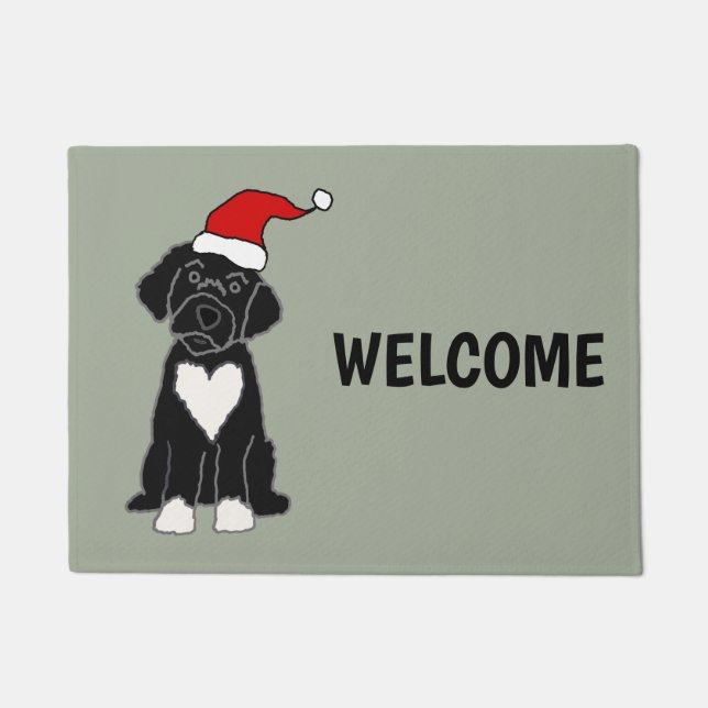 Funny Black Portuguese Water Dog Christmas Doormat (Front)
