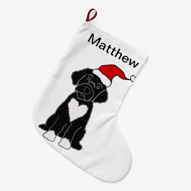 Funny Black Portuguese Water Dog Christmas Large Christmas Stocking (Front (Hanging))