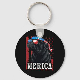 Funny Black Pug 4th Of July Dog Mum Dog Dad Merica Key Ring