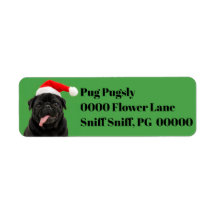 Funny Black Pug Santa Hat Tongue Out Christmas