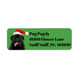 Funny Black Pug Santa Hat Tongue Out Christmas Return Address Label