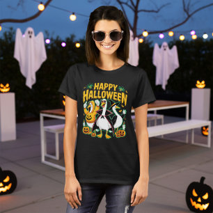 Funny Black Retro Halloween Goose Cartoon Graphic T-Shirt