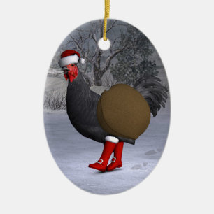 Funny Black Rooster Santa Claus Ceramic Tree Decoration